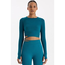 Tokalı Parmak Geçmeli Crop Top Milenyum Yeşili