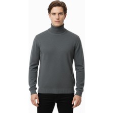 Uki Gri Tam Balıkçı Yaka Triko Kazak