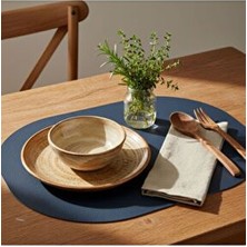 Grand Fine Art 2 Adet Deri Lacivert Amerikan Servis Supla Oval 33X44-KOLAY Silinir Supla