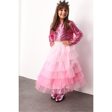 Le Mabelle Pembe Katlı Tüllü Kız Çocuk Uzun Etek - Azalea