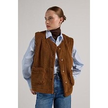 Minaaise Kadın Camel Peluş Yelek 30049