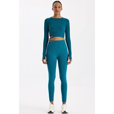 Tokalı Beli Pencereli Spor Tayt Milenyum Yeşili