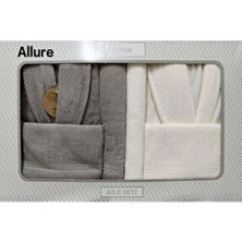 Özdilek Allure Bornoz Takımı Pamuk Aile Seti Bej-Krem Cepli M - L Orta Boy