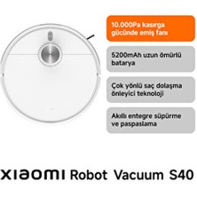 Robot Vacuum S40 Beyaz Akıllı Robot Süpürge + Paspas -10000 Pa Emiş Gücü (Xiaomi Tr Garantili)