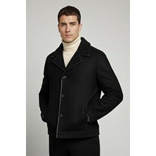 Deriderim Karl Siyah Mat Kuzu Kürk Yaka Düğme Kapamalı Erkek Hakiki Deri Mont