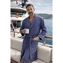 Nuşa Çapa Desenli Bambu Penye Lüks Sabahlık Bornoz Rahat Kalıplı Erkek Bornoz