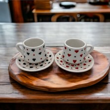 El Yapımı Kalpli Kabartmalı Seramik Fincan Seti, Şık ve Zarif Tasarım