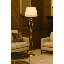 Epifanio Forever Aura Krem Gold Şapkalı Lambader – Metal Gövde, Lüks Salon Aydınlatma