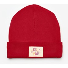 Le Mabelle Kırmızı Girl Power Mottolu Çocuk Bere