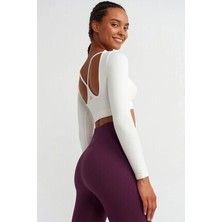 Kendinden Bralı Pedli Crop Ekru