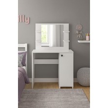 258 MoLife Makyaj Masası 4 Raflı Aynalı Kapaklı Dolaplı Beyaz Lima