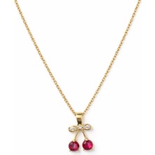 Stainless Stell Kiraz Desenli Işıltılı Kadın Kolye