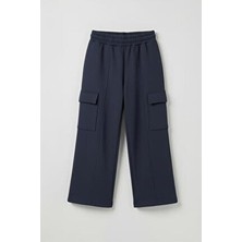 Perendi Kız Çocuk Jogger Eşofman Altı – Lacivert Pamuklu Geniş Paça Kargo Cepli Rahat Tasarım