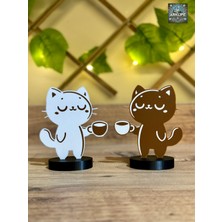 ARKlife 3D Electronic Dekoratif Kahve Köşesi Aksesuarı Kahve Içen Sevimli Çift Kedi Figürü 12CM Hediyelik