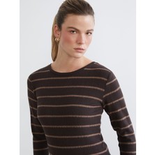 Lc Waikiki Yeni Sezon Bisiklet Yaka Çizgili Kadın Tişört