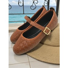 Ellaboni Kadın Mary Jane Örgü Desenli Babet Ortopedik Taban Ev Iş Ofis Ayakkabısı Babet