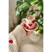 El Yapımı Kalp Figürlü 2 Kişilik 4 Parça Kahve Fincanı Seti