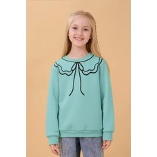 Perendi Kız Çocuk Bisiklet Yaka Baskılı Şardonlu Kışlık Sweatshirt - Çağla