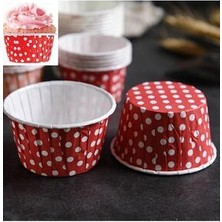Modger 10 Adet Kırmızı Puantiyeli Pet Kapsül Muffin Kek Kalıbı 6,7 x 4 cm x 5 cm Gıda ile Temas Güvenli