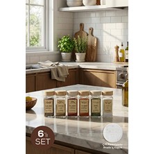 Vienev 6'lı Ahşap Görünümlü Kare Cam Baharatlık Seti Etiketli - Baharatlık Takımı