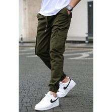 Vikunya Erkek Koyu Hakijogger Kaliteli Pamuklu Likralı Cargo Beli ve Paçası Lastikli Kargo Cepli Pantolon