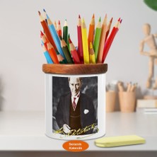 Asilmeydan Gülümseyen Şık Mustafa Kemal Atatürk Ahşap Seramik Kalemlik -6