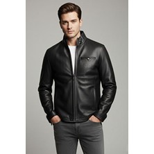 Deriderim Siyah Hakiki Deri Erkek Klasik Ceket Rüzgar Geçirmez Günlük Kullanım İçin