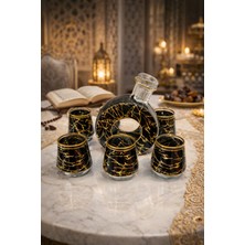 Şık Siyah Gold Cam Zemzem Seti, 6 Parça, Dekoratif ve Hediye Seçeneği