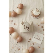 Fiyonka 1/2 Half Birthday - Yarım Yaş Nakışlı Bebek Tacı - Half Birthday Tacı - Kahve/krem