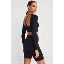 Kendinden Bralı Pedli Crop Siyah