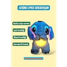 Joyfer Nefes Alan Uyku Arkadaşı Peluş Stitch Sesli Işıklı Kulakları Hareketli Yumuşacık Soft Peluş Mavi