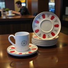 Kırmızı-Mavi Porselen Kahve Fincanı ve Çay Tabağı Seti, 12,5 Cm, 12 Parça