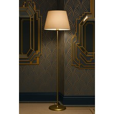 Epifanio Lucent Krem Şapkalı Lambader – Gold Metal Gövde, Modern Salon ve Oturma Odası Lambader