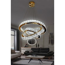 3 Katlı Kristal Taşlı Modern Sarkıt 3 Renk LED Avize