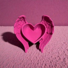 3D Tasarım  Melek Kanatlı Kalp Takı Standı (Fuşya)