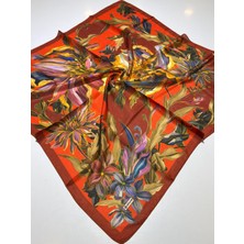 Kırmızı Siyane Scarf Kaktüs Çiçeği Desen Eşarp
