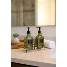 Makri Home Modern Çizgili Desenli Cam Ikili Sıvı Sabunluk & Deterjanlık Seti, Yeşil- 500 ml Cam Sabunluk