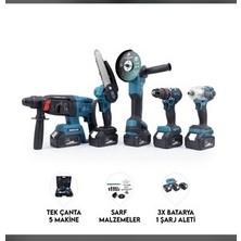Lunax Chelikbei 21V 5’li Akülü Set | Taşlama – Hilti – Testere – Vidalama | Profesyonel Seri