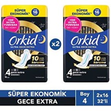 Orkid Ultra Gece Ekstra 16 Adet X2 Dörtlü Paket Sızıntı Önleyici Teknoloji ile Gün Boyu Konfor