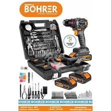 Böhrer BA011138 V598 ORJİNAL 21V 2AH TORK AYARLI YENİ NESİL KÖMÜRSÜZ FULL SET ÇEKİÇLİ AKÜLÜ VİDALAMA MATKAP