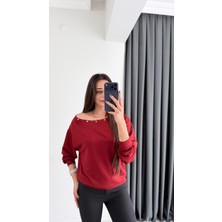 Rosa Oysh Kuşgözü Detaylı Kayık Yaka Bluz Bordo