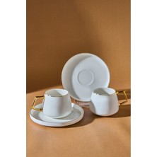 Iki Kişilik Gold Renkli Kahve Fincanı Takımı 100 Ml, Şık ve Zarif Tasarım