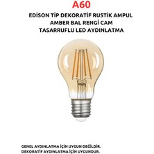 Fujika A60 Amber Bal Rengi Cam LED Ampul E-27 Duy Tipi Dekoratif Rustik Aydınlatma