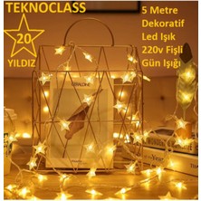 TeknoClass 5 Metre 20 Yıldızlı Dekoratif LED Işık 220V Fişli Gün Işığı Süsleme Parti Ambiyans