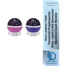 Dasemura Gece Lambası Yıldız Yansıtmalı Projeksiyonlu Küre - Usb'li 5 Volt Starmaster Mavi/mor/pembe Renkler