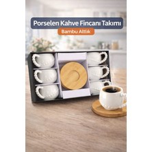 Şık Porselen Türk Kahve Fincan Takımı 12 Parça 6 Kişilik