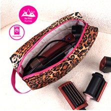 Zeypack Leopar Desenli Makyaj Çantası Saç Şekillendirici Için Seyahat Çantası Büyük Boy Yıkanabilir