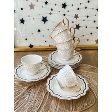 Şenlikli Türk Kahve Fincanı Takımı, 6 Kişilik, 12 Parça, Şık ve Zarif Design