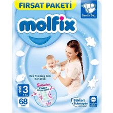 Belle Fusion Mey Ithalat®   Bebek Bezi Fırsat Paketi 3 Beden 4-9 kg 68 Adet