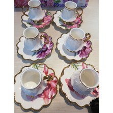 Renkli 6'lı Porselen Kahve Fincan Takımı, Şık ve Zarif Tasarım